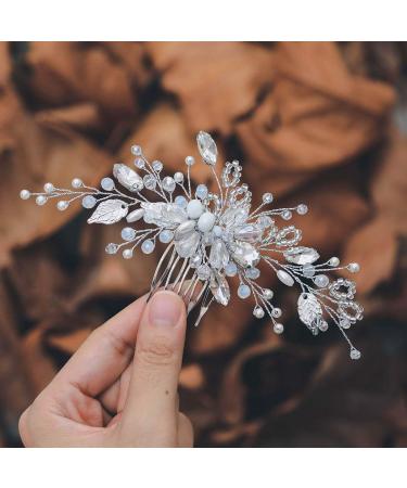 Ushiny Crystal Bride Wedding Hair Comb Silver Rhinestone Headpiece Pearl Hair Side Comb for Women and Girls