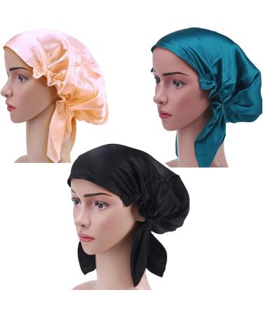 Frcolor Mulberry silk sleeping cap long hair bonnet night hair bonnet hat for women girls(Black) - Buy Online on GoSupps.com