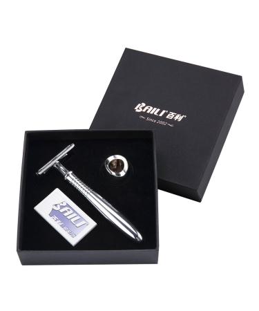 BAILI 3-Piece Double Edge Safety Razor | Long Handle Wet Shaving for Men & Women | 5 Platinum Blades & Stand - BD194 - Buy Online on GoSupps.com