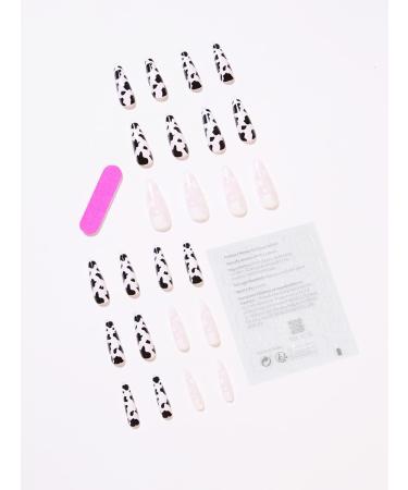 24pcs Cow Coffin Fake Nail Cow Pink Black Rhinestone Press on Nails Cow Pink Coffin Nails Luxurious Nails Acrylic Nails Fake Nails For Women Girls - Buy Online on GoSupps.com