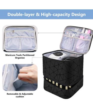 Veirdro Portable Double-Layer Nail Polish Organizer - Holds 30 Bottles, Nail Lamp - Travel Carrying Bag in Black - Buy Online on GoSupps.com
