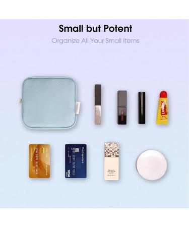 Wandering Nature Small Makeup Bag - Eco Vegan Leather Blue | Mini Make Up Pouch for Women with Slip-in Pockets | Small Cosmetic Bag for Purse and Handbag - Buy Online on GoSupps.com
