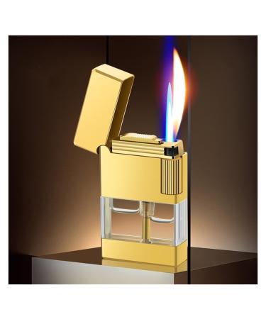 2024 Butane Lighter Windproof Direct Jet Dual Flame Lighter Soft Flame/Jet Flame Switchable Gas Lighter Lighter with Observation Window Metal Lighter Men's Gift (Gas Not Included)(Gold)