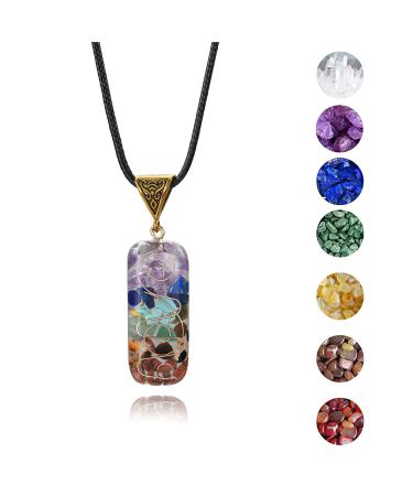 NEWHOMESTYLE 7 Chakra Healing Crystal Stones Necklace Spiritual Gemstone Pendant with Adjustable Cord for Meditation (2.36 x 0.7 inch)