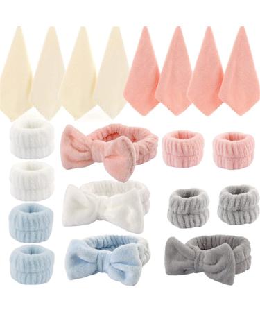 DUFACAI 20 Pcs Spa Headband Wristband Towels Set Face Washing Headband Wristband Headband Microfiber Towels Shower Makeup Skincare Headband Facial Towels for Women Girls (Light color)