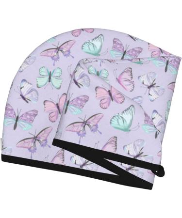 Hair Towel Wrap - Quick Drying Turban with Button | Purple Butterfly Hair Drying Towel - Buy Online on GoSupps.com