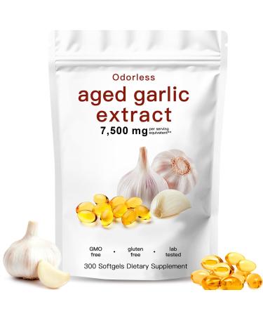 ULIKEATM Odorless Aged Garlic Extract 7500mg Organic Garlic Capsules Supplement for Antioxidant Wellness & Immune Support Vegetarian Non-GMO All-Natural-300 Count