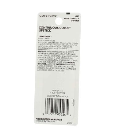 CoverGirl Continuous Color Lipstick Bronzed Peach 015 0.13 oz Pack of 2 - Buy Online on GoSupps.com