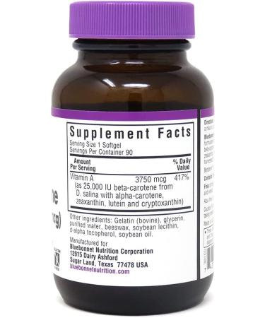 Bluebonnet Natural Beta-Carotene 25000 IU - 90 Softgels | Premium Antioxidant Supplement - Buy Online on GoSupps.com