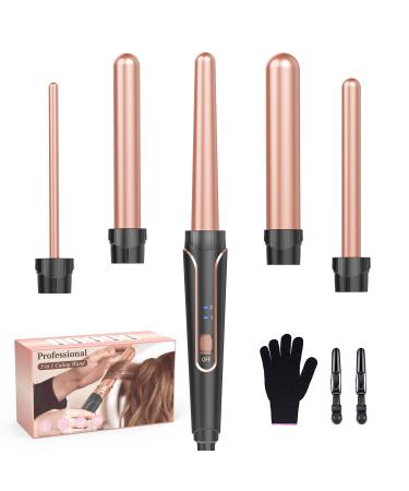 Lockenstab set 5 in 1 wave iron - curling bars for large no curls ceramic curly winder with different attachments Temperature adjustment fast warming with glove and 2 clips pink 5 in 1