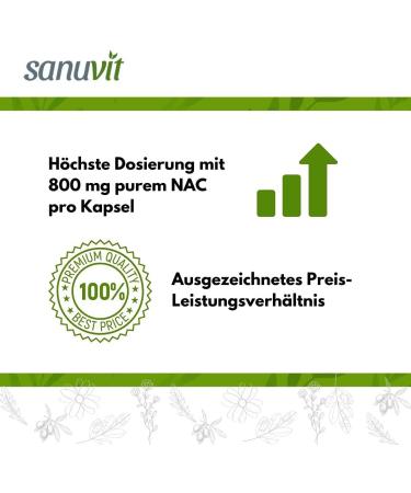 Sanuvit NAC 800 mg - High Dose N-Acetyl-L-Cysteine Capsules | 180 Count | Vegan High Bioavailability | Made in Austria - Buy Online on GoSupps.com