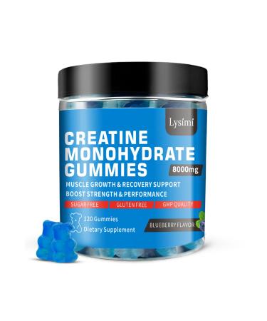 Lysimi Creatine Monohydrate Gummies 8000mg for Men & Women Creatine Monohydrate for Muscle Strength Muscle Builder Energy Boost Pre-Workout Supplement Blueberry Flavor 120Count