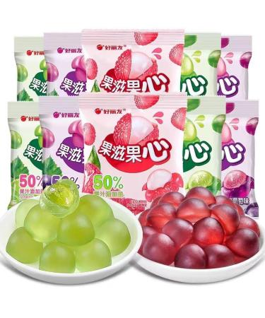 Peeling Fruit Fudge 50% Fruit Juice Content Candy Assorted Chewing Candy Green Grape Litchi Fruit Flavor Soft Candy Toffee Sweets desserts Casual Snacks gift pack (5bag Purple grape flavor) 5bag Purple grape flavor