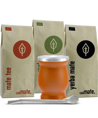 Mate Tea Set Organic 3 types of mate + double-walled stainless steel mate cup + bombilla + preparation instructions (red)