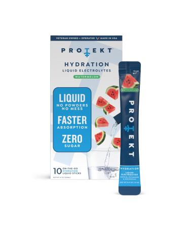 PROTEKT Electrolyte Packets for Recovery & Hydration | Organic & Sugar-Free Electrolytes Drinks | Works Faster Than Powder Drink | On-The-Go Liquid Hydration Drink | Watermelon 10 Pack Watermelon 0.4 Fl Oz (Pack of 10)