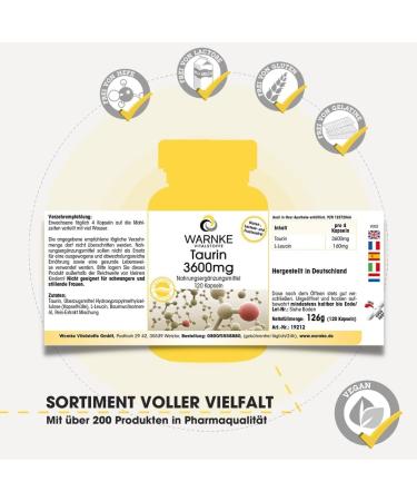 High Dose Taurine Capsules 3600mg - Vegan | 120 Capsules | Warnke Vitalstoffe - German Pharmacy Quality - Buy Online on GoSupps.com