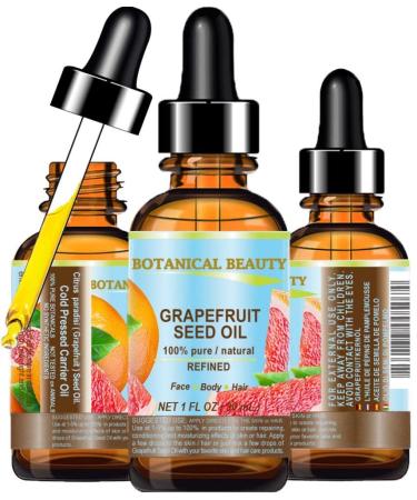 Botanical Beauty GRAPEFRUIT SEED OIL. 100% Pure Natural Undiluted Refined Cold Pressed Carrier Oil (NOT ESSENTIAL OIL) 1 Fl Oz - 30 ml for Face Skin Hair Lips and Nails. Rich in Vitamin C