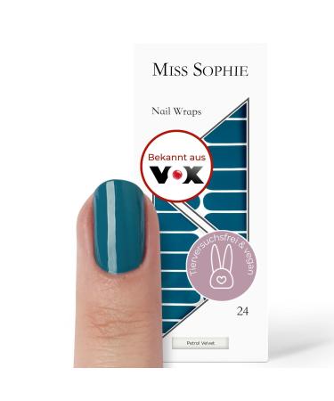 Original Miss Sophie Nail Foils Petrol Velvet I 24 Ultra-D nne Nail polish strips in single color in blue I for finger & toenails I sticks to natural and painted acrylic gel & shellac nails Petrol Velvet 24