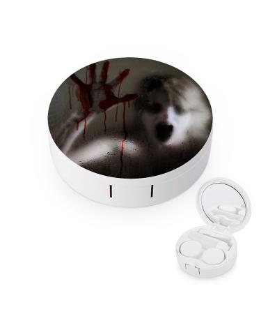 Horror Scene With Bloody Hand Round Case For Contact Lens Kit Storage Box with Mirror Printed