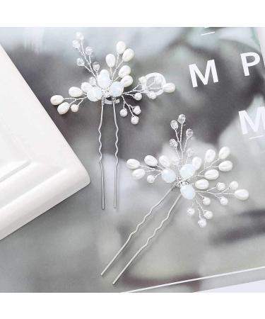 Fairvir Silver Crystal Hairpins for Brides - Sparkling Rhinestone & Pearl Hair Accessories (Set of 2) - Buy Online on GoSupps.com