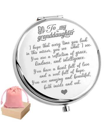 HNLUGF to My Granddaughter - You're Amazing and Beautiful - Pocket Mirror  Granddaughter Engraved Compact Mirror  Family First Granddaughter Mirror Encouragement Gifts from Grandparents (Silver)