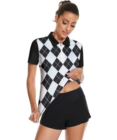 Soneven Women's Short Sleeve Golf Polo Shirt - Moisture Wicking Athletic Top for Tennis - Dry Fit Large 02-Argyle - Buy Online on GoSupps.com