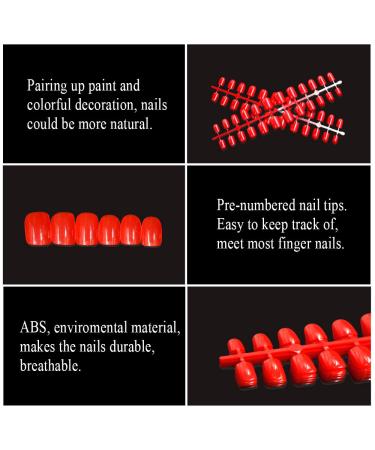 120 Pcs Short Stiletto Red False Nail Tips | Full Cover Acrylic Gel Press on Nails - Buy Online on GoSupps.com