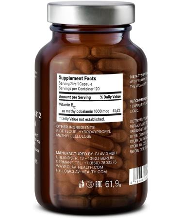 CLAV Methylcobalamin B12 1000 mcg - 120 Capsules | Supports Memory & Cognitive Health | Vegan Supplement Made in Germany - Buy Online on GoSupps.com