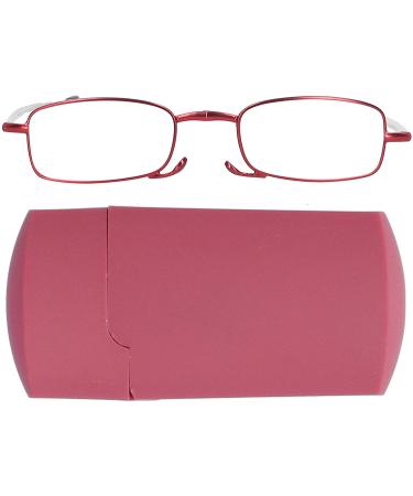 Bezax reading glasses fashion red reader foldable presbyopia glasses with blue light blocking and portable storage box for older men and women (+350) cleverly processed