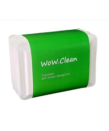 WoW.Clean Disposable Bath Shower Sponge 1 Dozen-12 Counts . Easy to Carry Clean Shower Supplies for Travel or Camping White