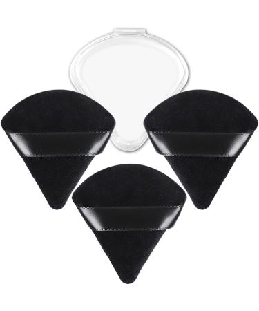 Yrarbil 3 Pieces Triangle Powder Puff, Soft Velour Face Makeup Puff for Loose Powder Body Powder Mineral Powder, Wet and Dry Cosmetic Foundation Makeup Tools (Black)