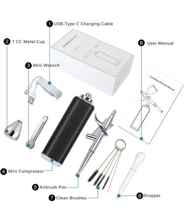 I-BEAUTEE 27PSI Wireless Portable Airbrush Kit | Rechargeable Cordless Mini Airbrush for Barber, Painting, Nail Art, Makeup & Tattoo - Black - Buy Online on GoSupps.com