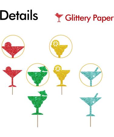 Cocktail Glass Cupcake Toppers Summer Baby Shower Party Decor for Boys Lemonade Sign Dessert Picks Pub Night Themed Party Decoration - Orange & Red Glitter - Buy Online on GoSupps.com
