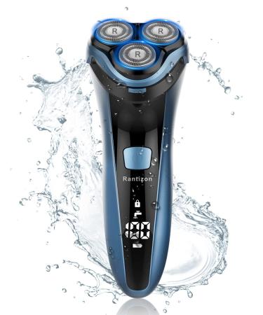 Electric Shavers Men-Wet and Dry Rechargeable Mens Rotary Razor with Pop-up Trimmer Cordless IPX7 Waterproof 100-240V Worldwide Universal Shaver for Men with LCD Display & Travel Lock