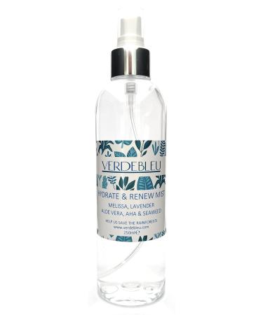 99% Natural Hydrate & Renew Floral Mist - Aloe Vera Melissa Lavender & AHA - 250ml by VERDEBLEU. Facial Spritz to Refresh Hydrate and Renew Skin. We Donate 5% of Profit to Help Save Rainforests.