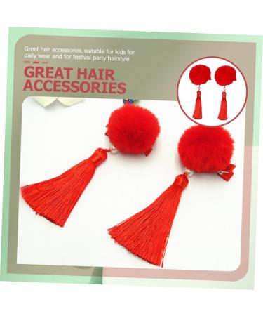 MAGICLULU 9 Pairs Tassel Hair Ball Hair Clip Tiara Chinese Style Hair Clip Tassel Chinese Hair Clips Hair Clips for Girl Hair Clips Artificial Fur Issue Card Child Festive Red - Buy Online on GoSupps.com