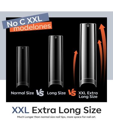 Modelones Square Nail Tips - 504 Pcs XXL Extra Long Straight Acrylic Fake Nails Half Cover Clear Gel 12 Sizes Perfect for Nail Art - Buy Online on GoSupps.com