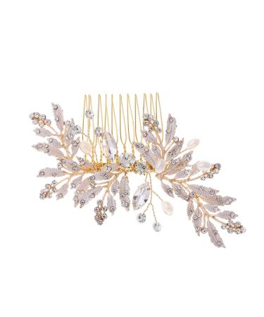 Housoutil Bride Headpieces for Wedding Pearl Tiara Wedding Hair Comb Gold Tiara Wedding Headpiece for Bride Bridal Hair Clip Bride Hair Clip European and American Rhinestone