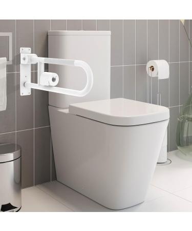 Toilet Grab Bar 22.4 Inch ZUEXT White Anti-Slip Support Rail U Shaped Flip-Up Grab Bar with Paper Holder Stainless Steel Knurled Handicap Safety Handrails for Disabled Elderly Pregnant 24IN White - Buy Online on GoSupps.com