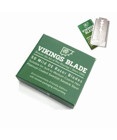 Double Edge Safety Razor Blades, Swedish Steel, 50 Count, by VIKINGS BLADE, Platinum Coated Replacement Razor Blade & Refills, Eco Friendly, Smooth, Close, Clean Shaving Blades, Mild & Gentle on Skin 50 Count (Pack of 1) Mild