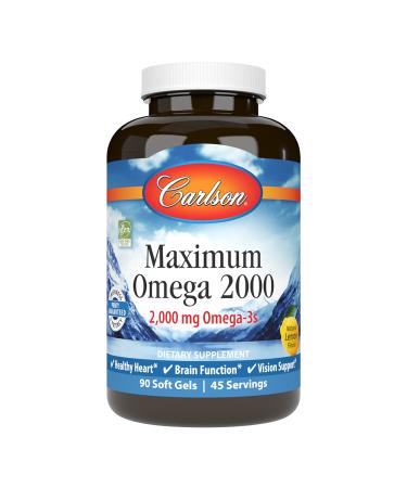 Carlson Labs Maximum Omega 2000 Natural Lemon Flavor 2000 mg 90 Soft Gels