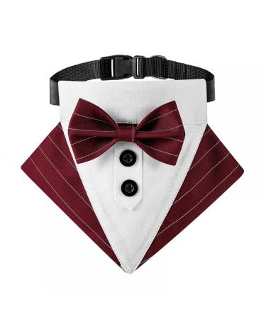 Mioyoow Formal dog Bandana collar adjustable dog tuxedo wedding bandana banging dog bib triangular scarf with fly D-ring for small medium-sized dogs M red