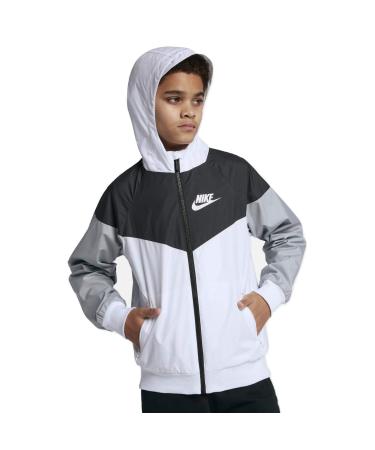 Nike Sportswear Windrunner Big Kids' (Boys') Jacket (Grigio, X-Large), White/Black/Wolf Grey