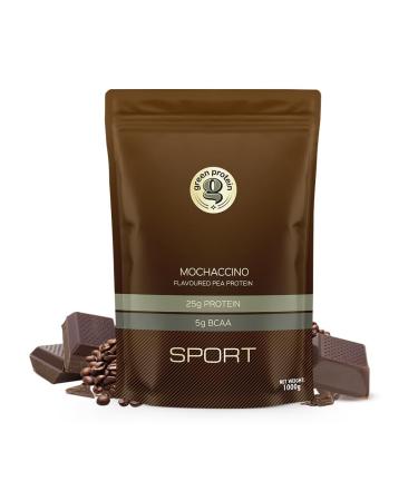 GR EEN Protein Sport Vegan Plant Pea Protein Isolate Powder 25gm Protein 5g BCAA Per Serving No Added Sugar | Soy Dairy Gluten & Allergen Free | Mochaccino Flavor Standup Pouch (1kg)