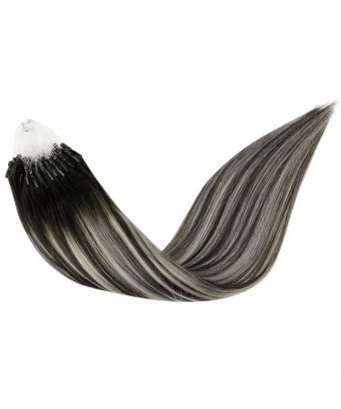 LAAVOO Real Hair Microring Extensions - Black Balayage Silver 40cm | Cold Fusion Remy Hair Extensions | Ombre Micro Ring 50g - Buy Online on GoSupps.com
