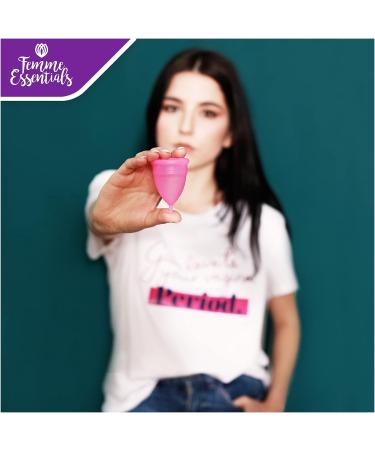 Femme Essentials Menstrual Cup - Discreet & Hygienic Medical Silicone - Includes Satin Bag & German Manual - Blue (1 Pack) - Buy Online on GoSupps.com
