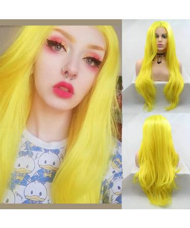 Light yellow long natural straight synthetic tip front wigs for women lemon yellow natural hairline heat -resistant front lace wigs for cosplay daily wear drag queen 61cm - Buy Online on GoSupps.com
