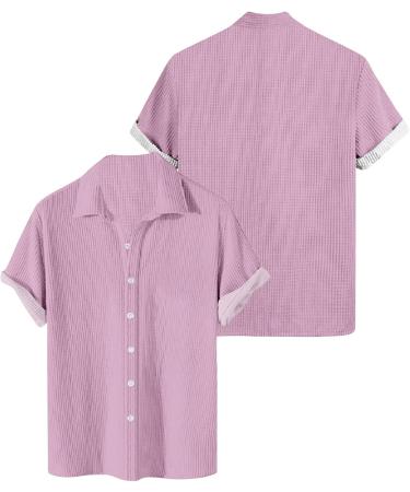Shop Light Pink Men's Hawaii Shirt - Revers Waffle Summer T-Shirt Oversized Big Sizes Short-Sleeved Beach Shirt Perfect for Holidays | 7XL Leisurewear - Buy Online on GoSupps.com