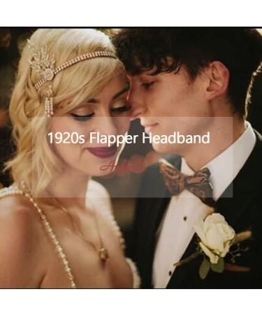 1920s Flapper Feather Headband - Gatsby Pearl Rhinestone Hair Accessory - Buy Online on GoSupps.com