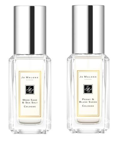 Jo Malone Wood Sage & Sea Salt Peony & Blush suede duo. Mini Travel size .3oz / 9ml each.